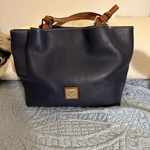 Dooney & Bourke Navy Tote with Tan Handles